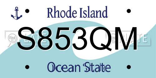 S853QM Rhode Island License Plate