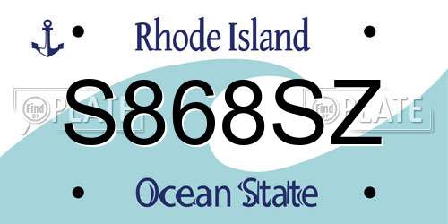 S868SZ Rhode Island License Plate