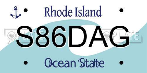 S86DAG Rhode Island License Plate
