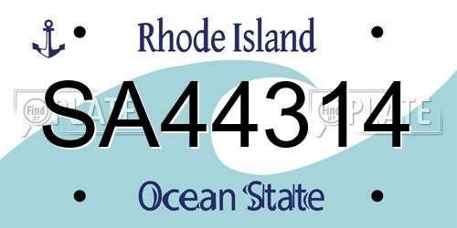 SA44314 Rhode Island License Plate