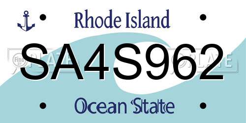 SA4S962 Rhode Island License Plate