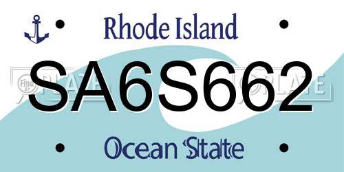 SA6S662 Rhode Island License Plate