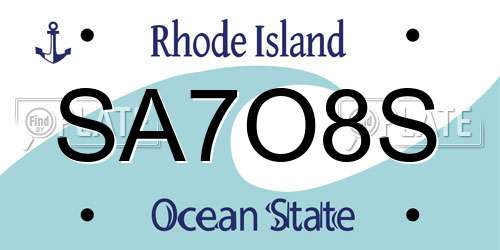 SA7O8S Rhode Island License Plate