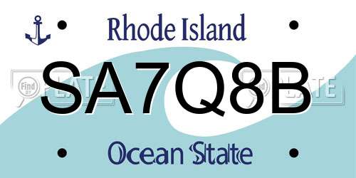 SA7Q8B Rhode Island License Plate