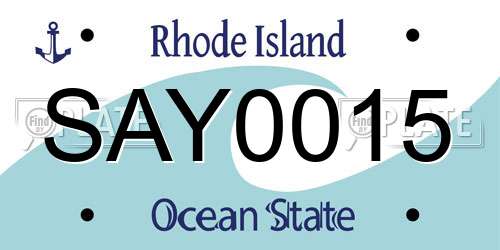 SAY0015 Rhode Island License Plate