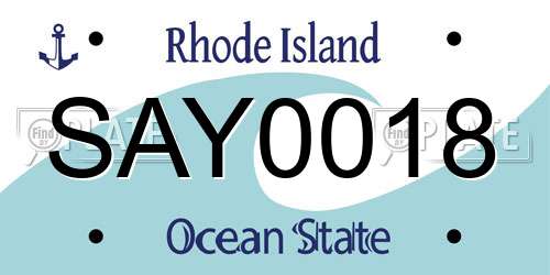 SAY0018 Rhode Island License Plate