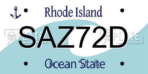 SAZ72D Rhode Island License Plate