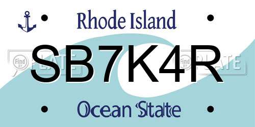 SB7K4R Rhode Island License Plate