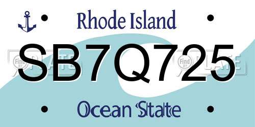 SB7Q725 Rhode Island License Plate