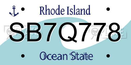SB7Q778 Rhode Island License Plate