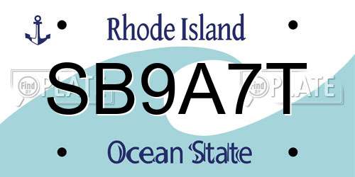 SB9A7T Rhode Island License Plate