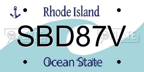 SBD87V Rhode Island License Plate