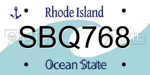 SBQ768 Rhode Island License Plate
