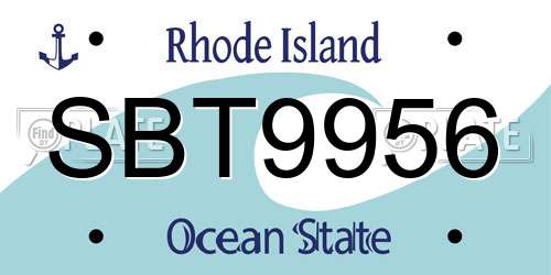 SBT9956 Rhode Island License Plate