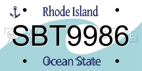 SBT9986 Rhode Island License Plate