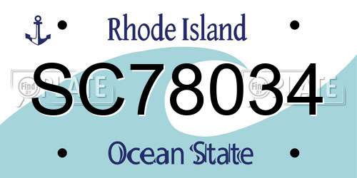 SC78034 Rhode Island License Plate