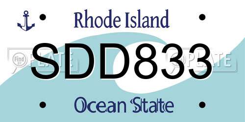 SDD833 Rhode Island License Plate