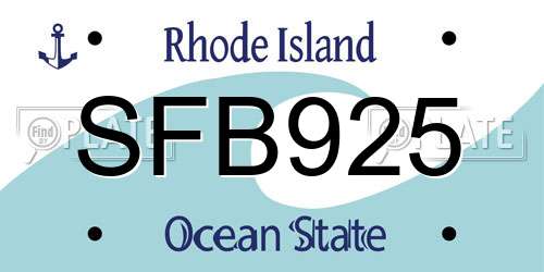 SFB925 Rhode Island License Plate