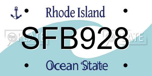 SFB928 Rhode Island License Plate