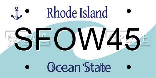 SFOW45 Rhode Island License Plate