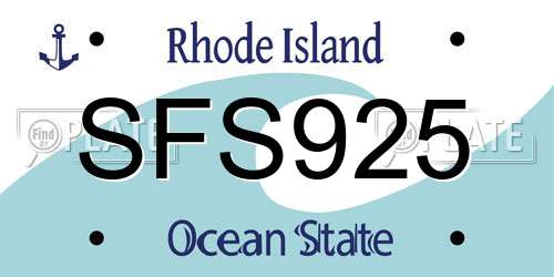 SFS925 Rhode Island License Plate