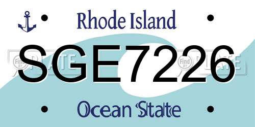 SGE7226 Rhode Island License Plate