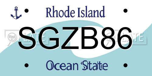 SGZB86 Rhode Island License Plate