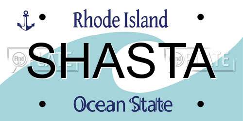 SHASTA Rhode Island License Plate