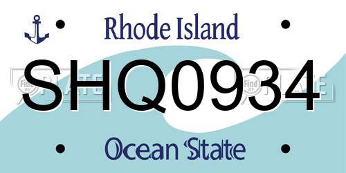 SHQ0934 Rhode Island License Plate