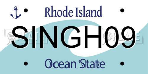 SINGH09 Rhode Island License Plate