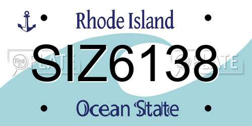 SIZ6138 Rhode Island License Plate