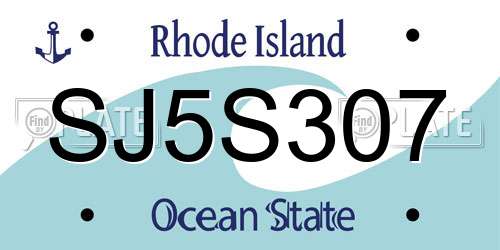 SJ5S307 Rhode Island License Plate
