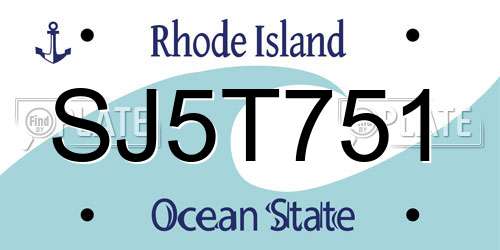 SJ5T751 Rhode Island License Plate