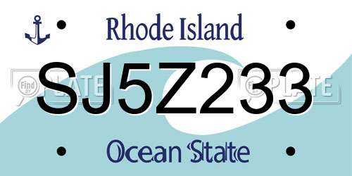SJ5Z233 Rhode Island License Plate