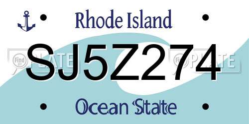 SJ5Z274 Rhode Island License Plate