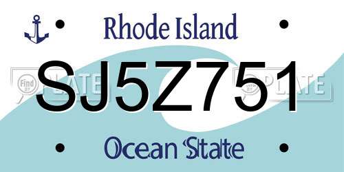 SJ5Z751 Rhode Island License Plate