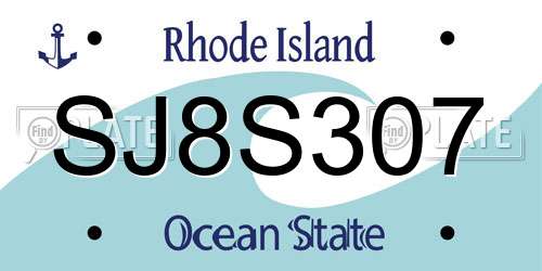 SJ8S307 Rhode Island License Plate