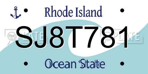 SJ8T781 Rhode Island License Plate