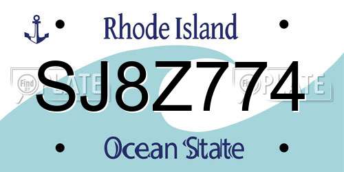 SJ8Z774 Rhode Island License Plate
