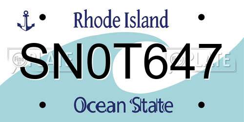 SN0T647 Rhode Island License Plate
