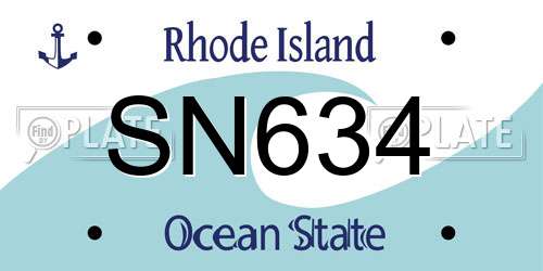 SN634 Rhode Island License Plate
