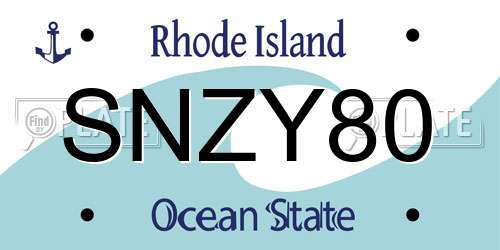 SNZY80 Rhode Island License Plate
