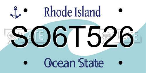 SO6T526 Rhode Island License Plate