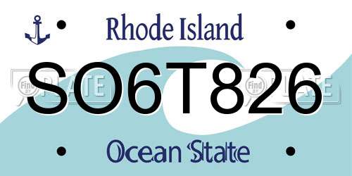 SO6T826 Rhode Island License Plate