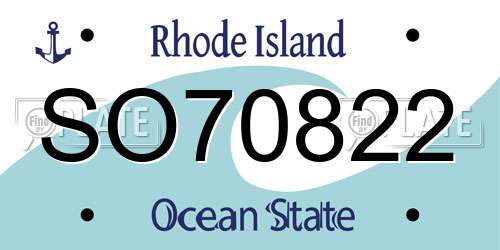 SO70822 Rhode Island License Plate