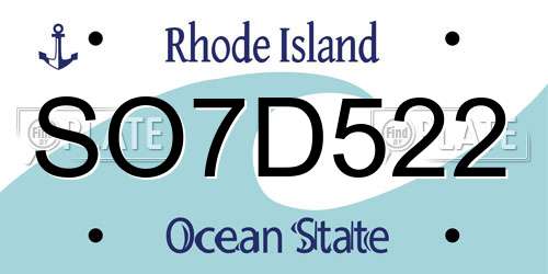 SO7D522 Rhode Island License Plate