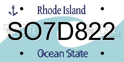 SO7D822 Rhode Island License Plate