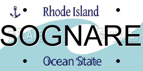SOGNARE Rhode Island License Plate