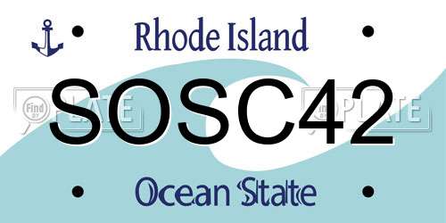 SOSC42 Rhode Island License Plate
