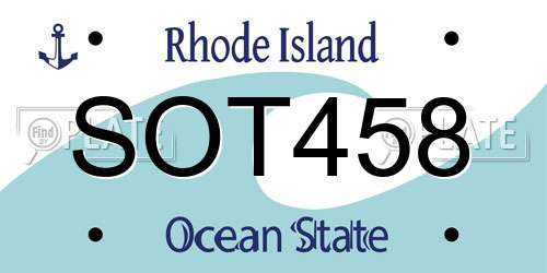 SOT458 Rhode Island License Plate